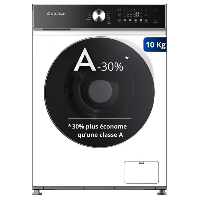 GEDTECH Lave-linge frontal GLLPS101400WH - 10 Kg - 1400 tr/mn - 16 prog - Eco - Intensif - Rapide – Très Faible conso - LED