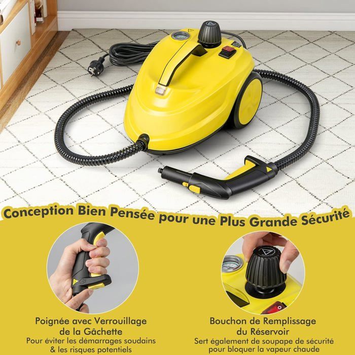 GOPLUS Nettoyeur Vapeur 2000W avec Réservoir 1,8L, 13 Accessoires, Pression 5 Bar, Balai Vapeur pour Tapis, Fenêtre, Verre & Rideau – Image 5