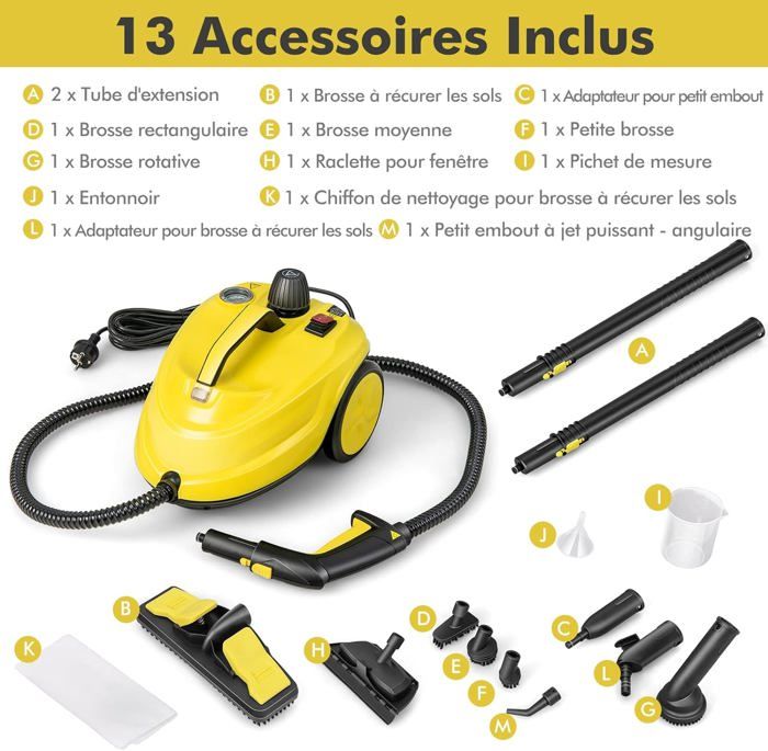 GOPLUS Nettoyeur Vapeur 2000W avec Réservoir 1,8L, 13 Accessoires, Pression 5 Bar, Balai Vapeur pour Tapis, Fenêtre, Verre & Rideau – Image 6