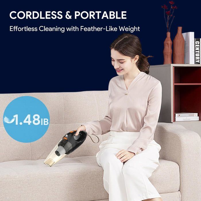 Handheld Cordless Vacuum Cleaner – Lightweight Car Vacuum Cleaner – with 12000pa Powerful Suction, Long Battery Life, Led Lights – Image 5
