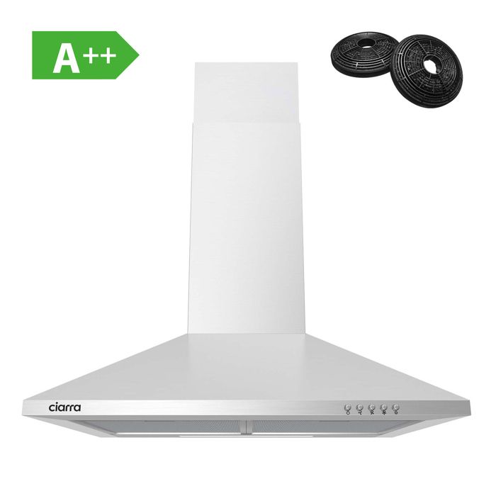 Hotte Aspirante 60cm Classe A++ 350 m3/h Recyclage et Evacuation LED Eclairage Inox