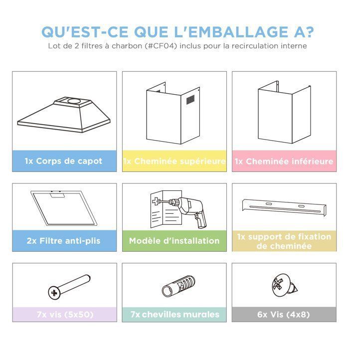 Hotte Aspirante 60cm Comfee - 400 m³/h - Classe A++ - 2 Filtres à Charbon - 3 Vitesses - Recyclage & Évacuation - LED lampe - Noir – Image 5