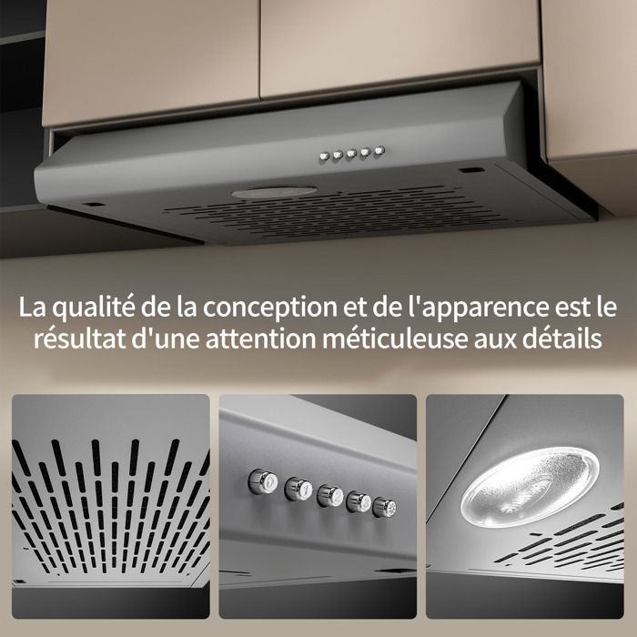 Hotte Aspirante Casquette Visière 60cm FIREGAS -3 Vitesses - Évacuation et Recyclage - Classe B - Filtre en Coton - Grise – Image 5