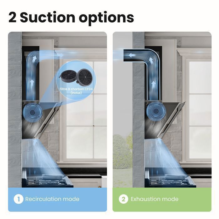 Hotte Aspirante Inclinée 60cm Comfee - 480m³/h - Classe A++ - Commandes Sensitive - 3 Vitesses - 2 Filtres à Charbon -Verre Noir – Image 5