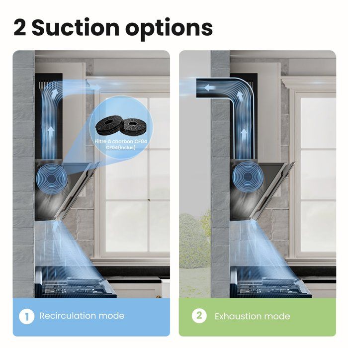Hotte Aspirante Inclinée 60cm Comfee - 400m³/h - Commandes Sensitives - 3 Vitesses - 2 Filtres à Charbon - Verre Noir – Image 4