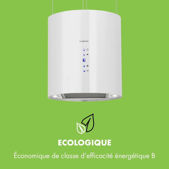 Hotte aspirante - Klarstein - hotte ilot 35 cm avec evacuation exterieure - 558m³/h 3 vitesses - hotte ilot central cuisine - blanc – Image 6