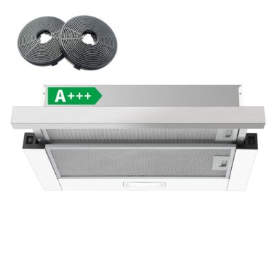 Hotte aspirante télescopique - Classe A+++ - 60 cm - 400 m³/h - 2 vitesses - Éclairage LED- avec Filtre charbon- hotte
