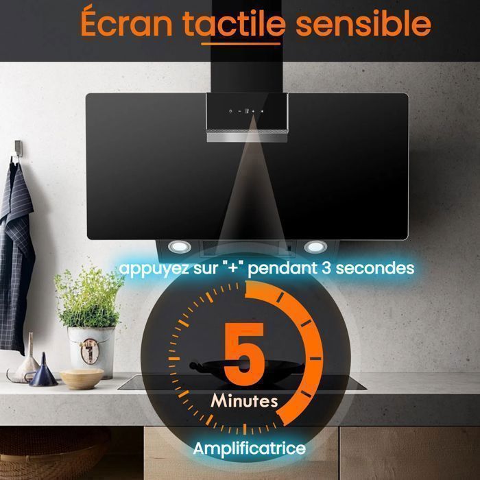 Hotte Aspirante 60cm - Hotte de Cuisine Incliné - 800 m³/h - 2 Filtres à Charbon - Recyclage & Evacuation - Noir – Image 2