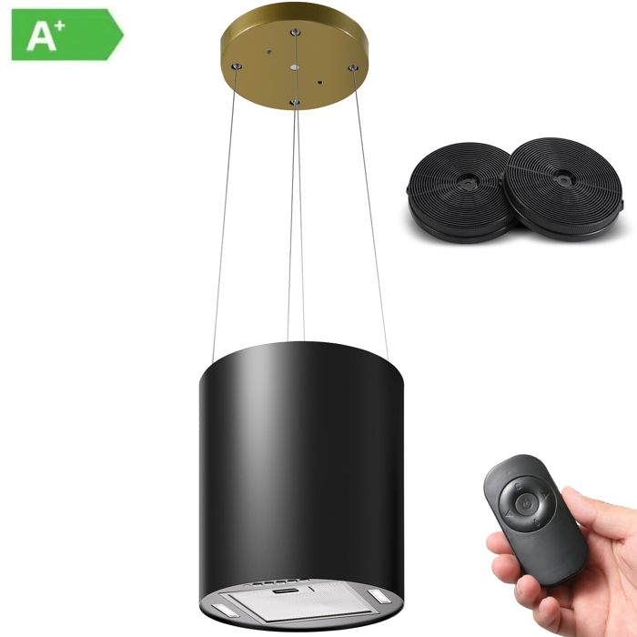 Hotte îlot Centrale 700 m ³/ h 35 cm - Hotte Aspirante 3 Vitesses - Hotte Suspendue Recyclage -Noir-Classe énergétique A+