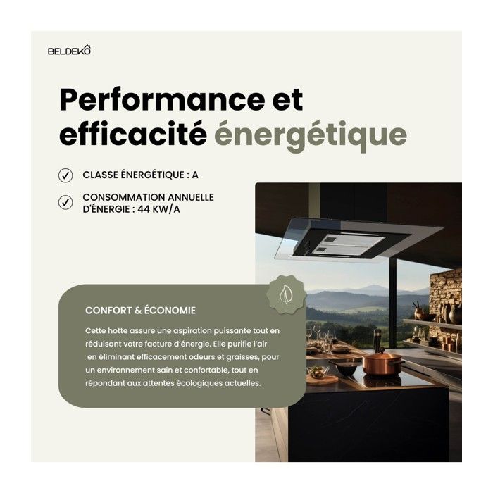 BELDEKO - Hotte îlot aspirante 90 cm NOIR - Minuteur - Débit 556 m3/h - 3 vitesses - LUDIA 90 BK – Image 4