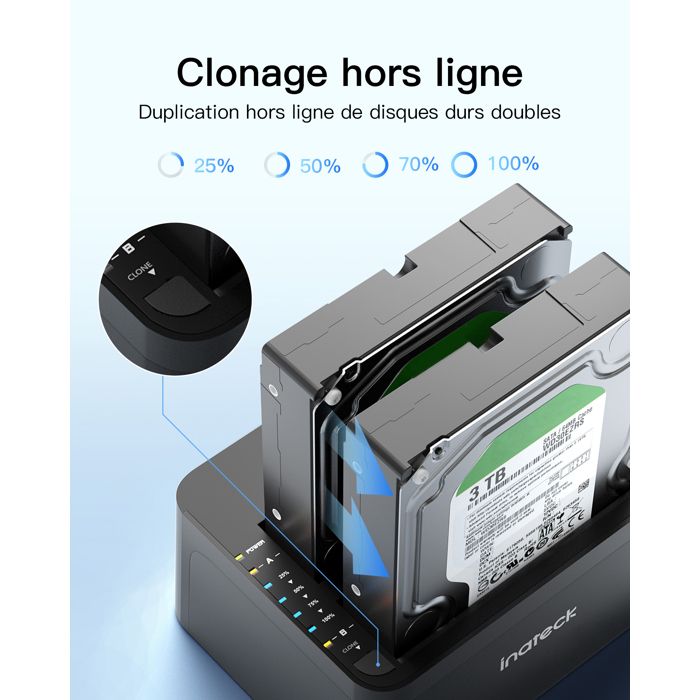 Inateck Dock Disque durs USB 3.0 pour SATA de 2,5/3,5" SSD/HDD, Compatible UASP, Clonage hors ligne, 2 Baies Station d'accueil – Image 4