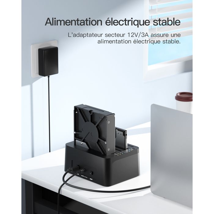 Inateck Dock Disque durs USB 3.0 pour SATA de 2,5/3,5" SSD/HDD, Compatible UASP, Clonage hors ligne, 2 Baies Station d'accueil – Image 5