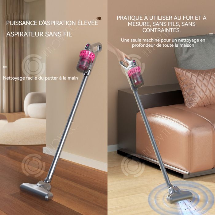INN Aspirateur 3 en 1 100W aspirateur balai sans fil mode avec 3 vitesses aspirateur avec LCD écran pour sol tapis poils d'animaux – Image 4