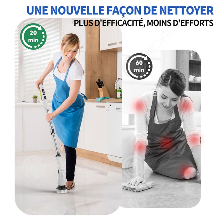 INN Balai électrique sans Fil avec 8 têtes de brosse remplaçables pour la salle de bain cuisine voiture carrelage – Image 3