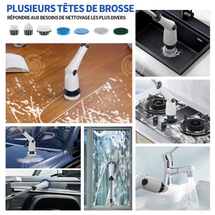 INN Balai électrique sans Fil avec 8 têtes de brosse remplaçables pour la salle de bain cuisine voiture carrelage – Image 4