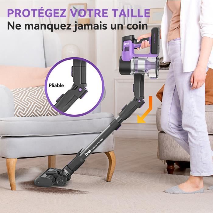 INSE Aspirateur Balai sans Fil, 30Kpa Aspirateur sans Fil Puissant, Batterie Amovible, pour Poils d'animaux Tapis Voiture Sol Dur – Image 2