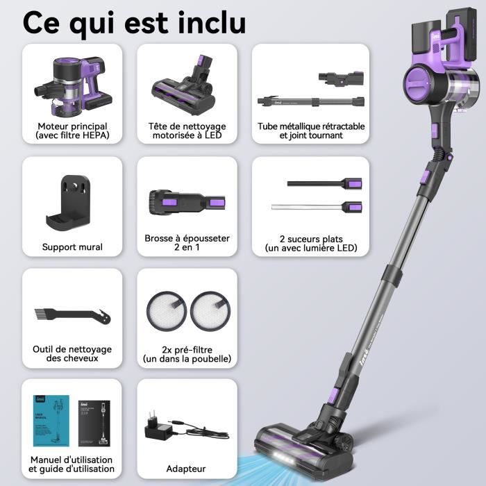 INSE Aspirateur Balai sans Fil, 30Kpa Aspirateur sans Fil Puissant, Batterie Amovible, pour Poils d'animaux Tapis Voiture Sol Dur – Image 3