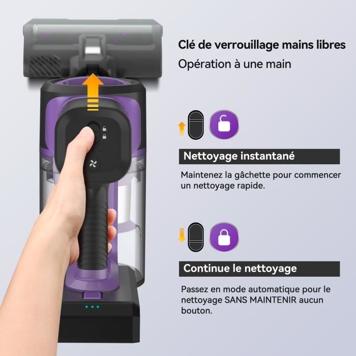 INSE Aspirateur Balai sans Fil, 30Kpa Aspirateur sans Fil Puissant, Batterie Amovible, pour Poils d'animaux Tapis Voiture Sol Dur – Image 4