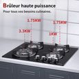 IsEasy Plaque Gaz 4 Feuxs Encastrable, Plaque de Cuisson Gaz 4 Feuxs Verre, Table Gaz L60 x P52 cm, Gaz Naturel/Propane (4 – Image 4