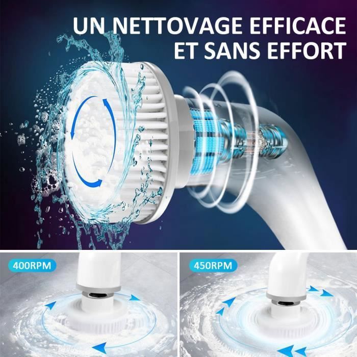 JINZDASU Brosse Nettoyage Electrique, Brosse Rotative Nettoyage Sans Fil, 8 Têtes de Brosse,Rechargeable USB,Étanc BALAI ELECTRIQUE – Image 2