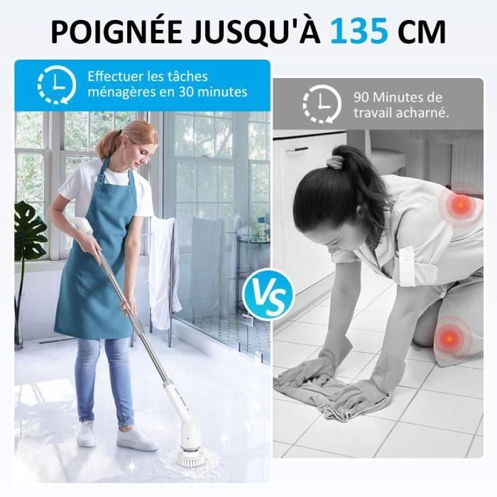 JINZDASU Brosse Nettoyage Electrique, Brosse Rotative Nettoyage Sans Fil, 8 Têtes de Brosse,Rechargeable USB,Étanc BALAI ELECTRIQUE – Image 4