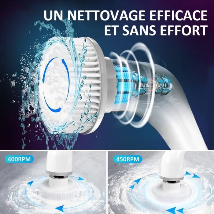 JINZDASU Brosse Nettoyage Electrique, Brosse Rotative Nettoyage Sans Fil, 8 Têtes de Brosse,Rechargeable USB,Étanch Balai – Image 2