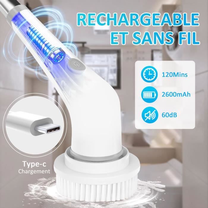 JINZDASU Brosse Nettoyage Electrique, Brosse Rotative Nettoyage Sans Fil, 8 Têtes de Brosse,Rechargeable USB,Étanch Balai – Image 3