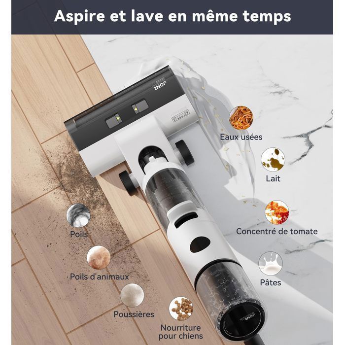 JONR ED12 Aspirateur Laveur Sans Fil 4 en 1,Aspirateur Eau et Poussière,Fonction d’Auto-Nettoyage,Bord-à-Bord (6 mm) – Image 2