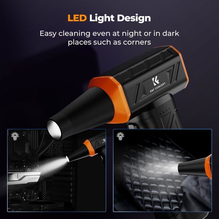 K&F Concept Dépoussiéreur Air Comprimé, 8000mAh-150min, 150000RPM, Lumière LED, 3 Vitesses Ajustables, Moteur sans Balais – Image 3