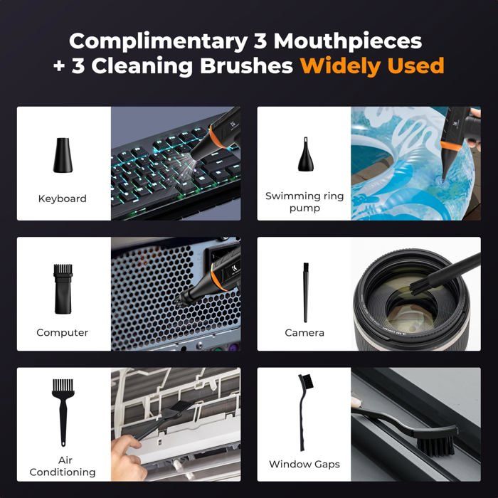 K&F Concept Dépoussiéreur Air Comprimé, 8000mAh-150min, 150000RPM, Lumière LED, 3 Vitesses Ajustables, Moteur sans Balais – Image 4