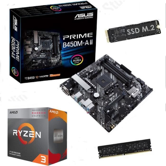 Kit upgrade PC - Asus - Prime B450M-AII - Processeur AMD Ryzen 3 3200G - 16 Go DDR4 - SSD M.2 480 Go