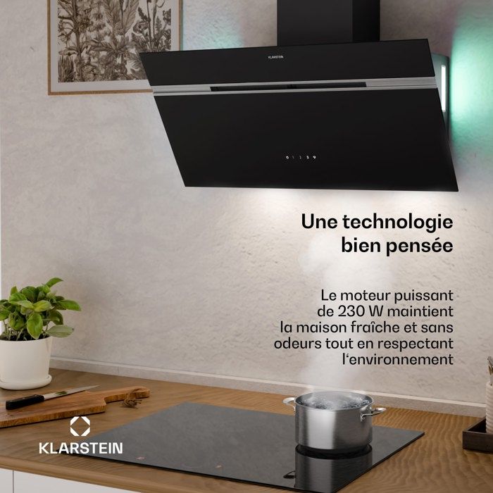 Klarstein Alina Hotte aspirante 80 cm 600 m³/h Évacuation ou Recyclage CEE A Silencieuse Noir – Image 3
