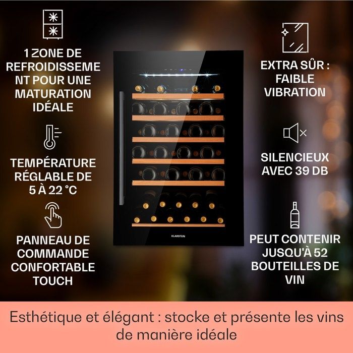 Cave à Vin Encastrable Klarstein Vinsider 52 - Noir - Porte en Verre - 5-22°C - 52 Bouteilles – Image 2