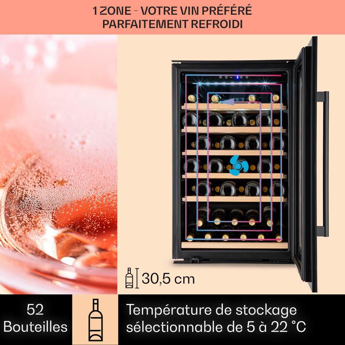 Cave à Vin Encastrable Klarstein Vinsider 52 - Noir - Porte en Verre - 5-22°C - 52 Bouteilles – Image 3