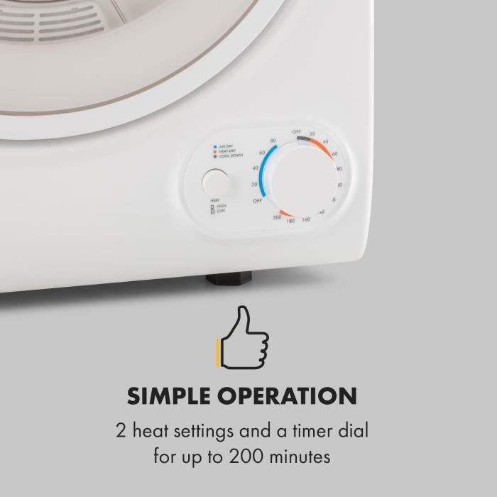 Sèche-linge compact Klarstein Jet Set 2500 - 2,5 kg - Evacuation - Blanc – Image 4