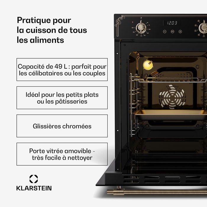 Klarstein Victoria Slim Four encastrable Slim 45 cm 49 L 10 fonctions Mode de nettoyage vapeur 2000 W Noir – Image 3