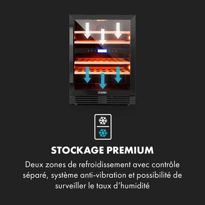 Cave à vin réfrigérée Klarstein Vinovilla Onyx43 - 129L/43 bouteilles - 2 zones de température – Image 5