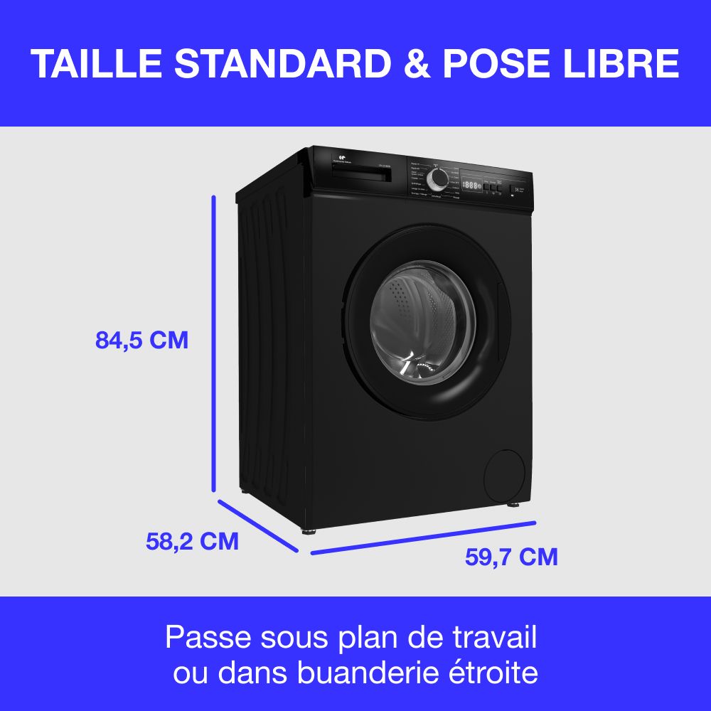 Lave-linge hublot CONTINENTAL EDISON CELL9140IB - 9kg - Largeur 59,6 cm - Classe A - 1400 trs - moteur induction - noir mat – Image 7