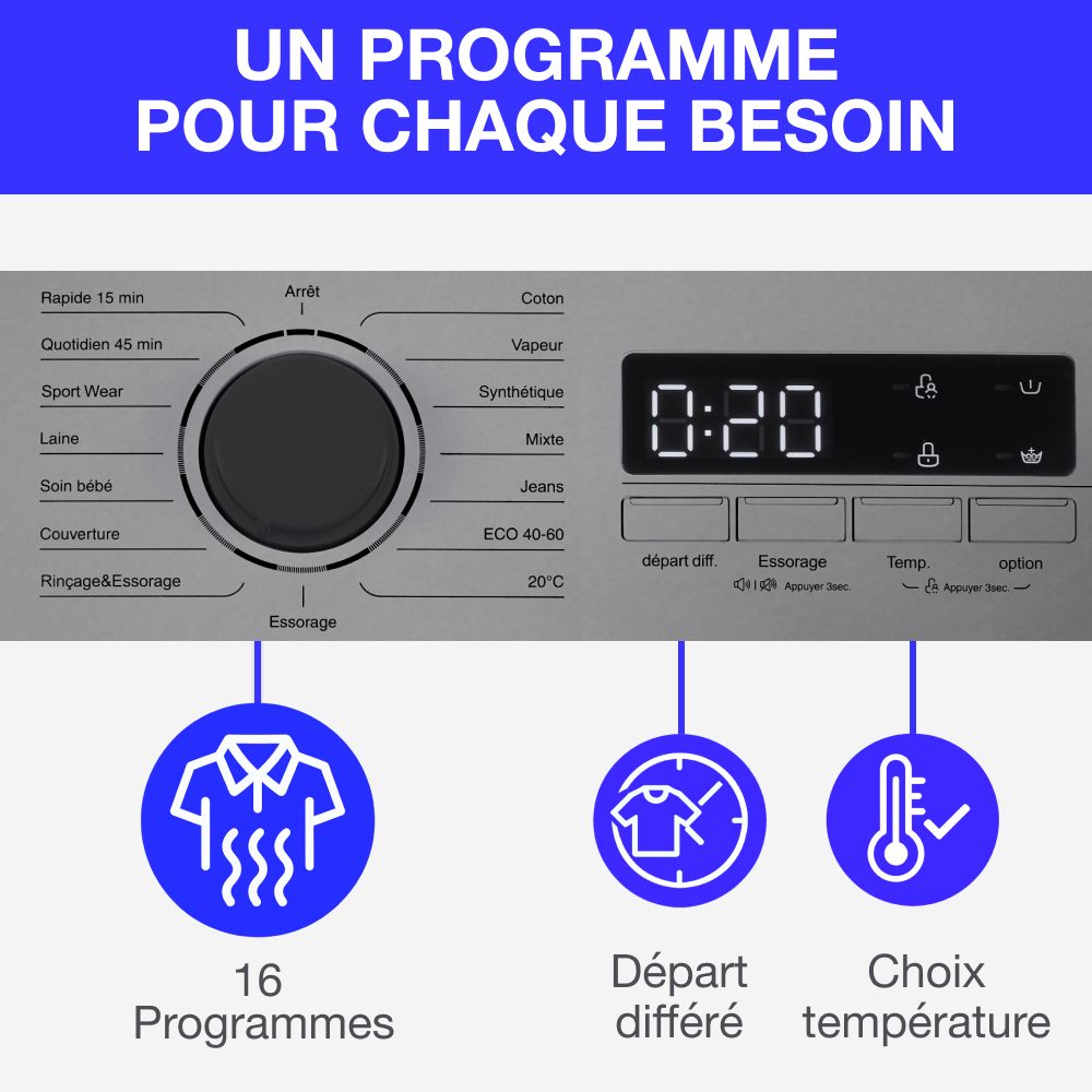 Lave-linge hublot CONTINENTAL EDISON CELL914ISS - 9 kg - Largeur 59,5 cm - Classe A - 1400 trs - moteur induction -Silver – Image 6