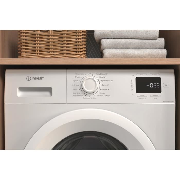 Lave-linge hublot INDESIT IMW862MYTIMEFR MyTime - 8 kg - Induction - L60cm - 1200 trs/min - Classe A - Blanc – Image 5
