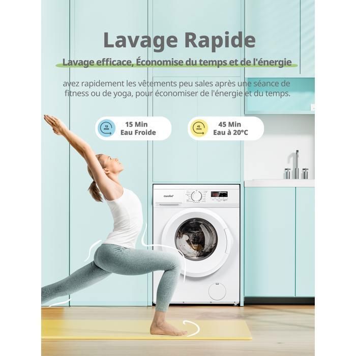 Lave-linge hublot COMFEE - 8 kg - 15 Programmes - Vapeur - 1400 trs/min - Smart Moteur BLDC - Classe A - Blanc – Image 5