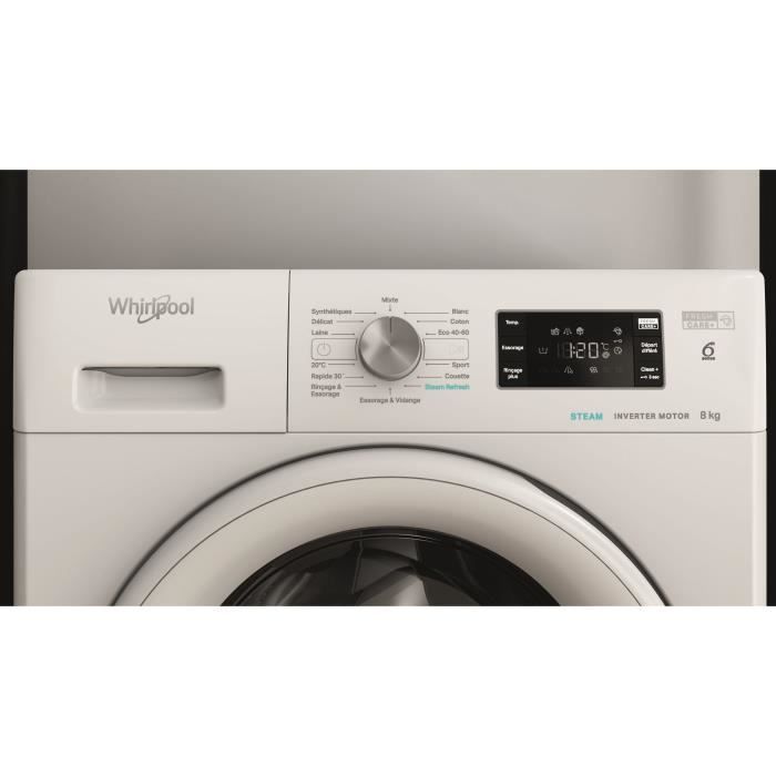 Lave-linge hublot WHIRLPOOL FFBS8469WVFR FreshCare - 8 kg - Induction - L60cm - 1400 trs/min - Classe A - Blanc – Image 2