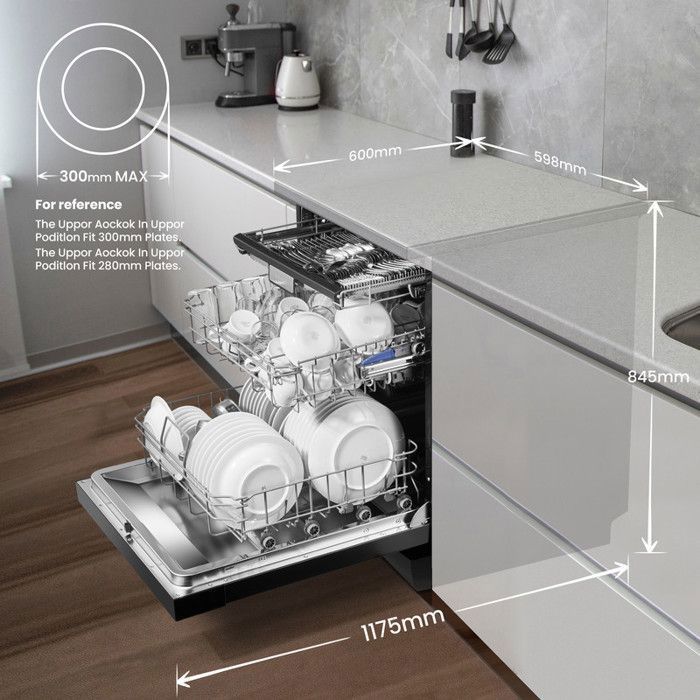 Lave-vaisselle pose libre Comfee - 15 couverts - Induction - L60cm - 42dB - 8 programmes - Affichage LED -Inox Noir - Classe C – Image 3