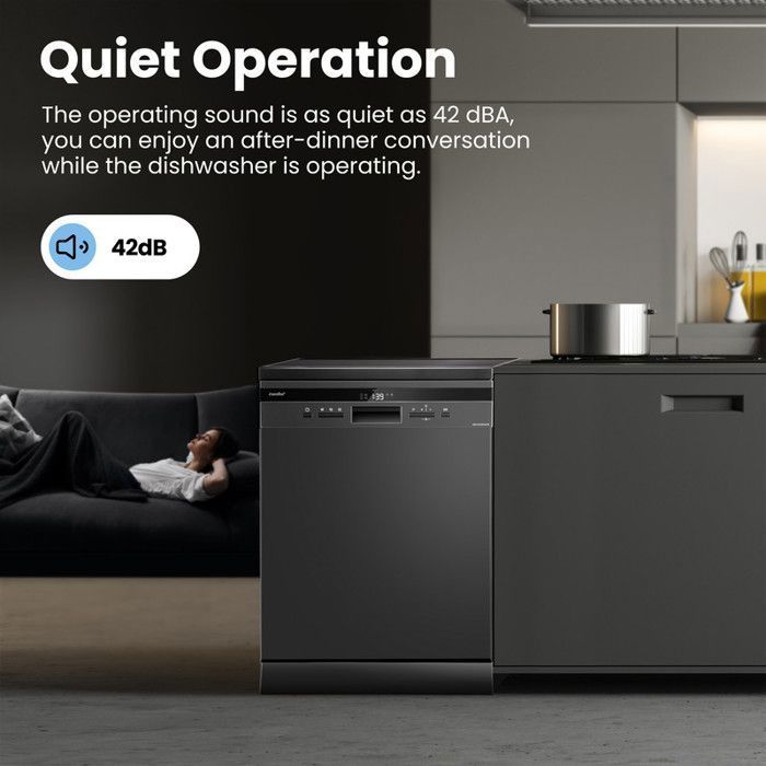 Lave-vaisselle pose libre Comfee - 15 couverts - Induction - L60cm - 42dB - 8 programmes - Affichage LED -Inox Noir - Classe C – Image 4