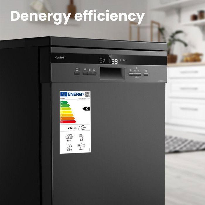 Lave-vaisselle pose libre Comfee - 15 couverts - Induction - L60cm - 42dB - 8 programmes - Affichage LED -Inox Noir - Classe C – Image 6