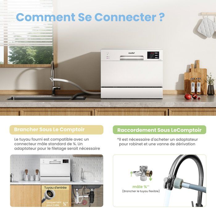 Lave Vaisselle Pose Libre Comfee CDWTT602EWD L55cm 47db 6 Couverts 6 Programmes Affichage LED Blanc Classe D – Image 6