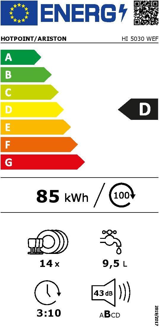 Lave-vaisselle tout encastrable HOTPOINT HI5030WEF - 14 couverts - Induction - L60cm - 43 dB - tiroir à couverts – Image 4