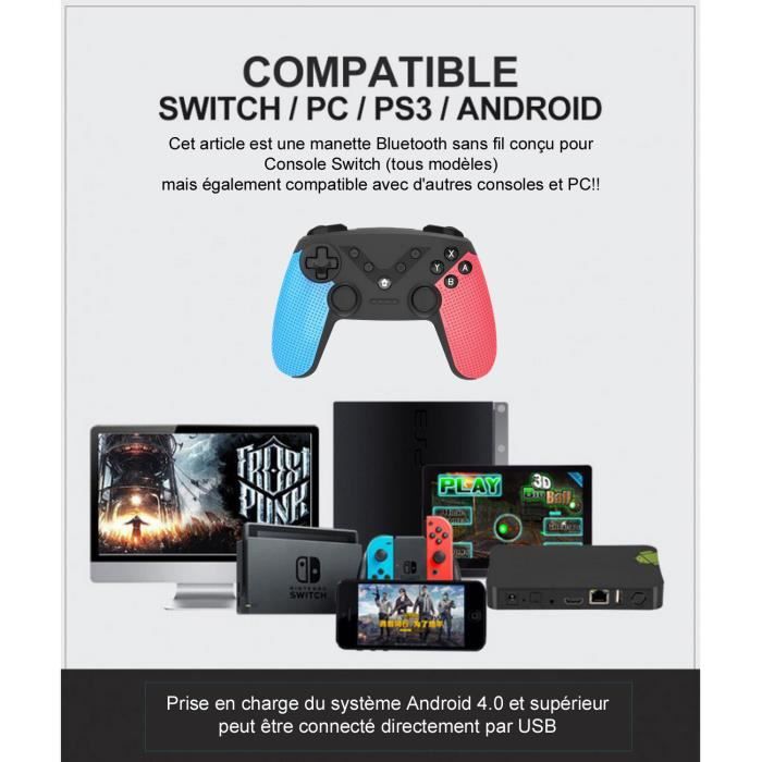 Manette de jeu - GENERIQ - Manette générique Switch - Bluetooth - Vibration - Bleu/Rouge – Image 2