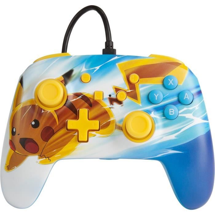 Manette de jeu - POWER A - Pikachu Charge - Filaire - Nintendo Switch - Jaune/Rouge