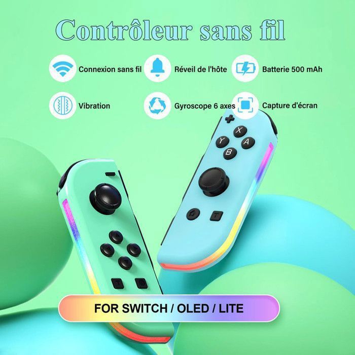 Manette pour Switch Sans Fil Bluetooth Contrôleurs Gamepad (Contrôleur non Officiel) - VERT / BLEU CLAIR – Image 2